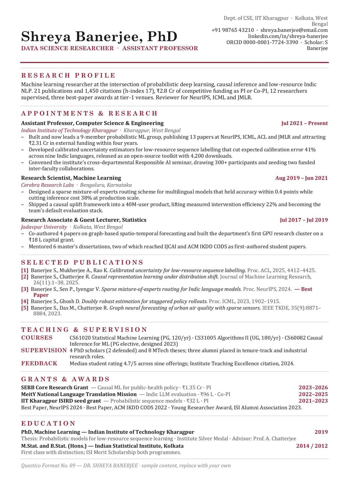CRIMSON resume format cover — illustrative sample