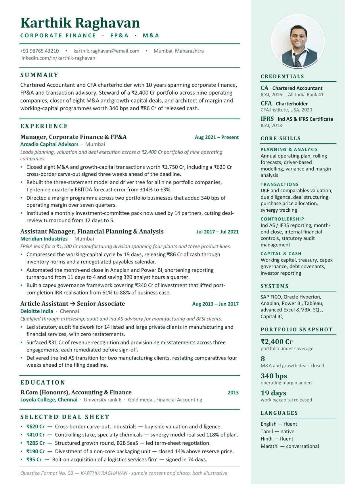 EMERALD resume format cover — illustrative sample