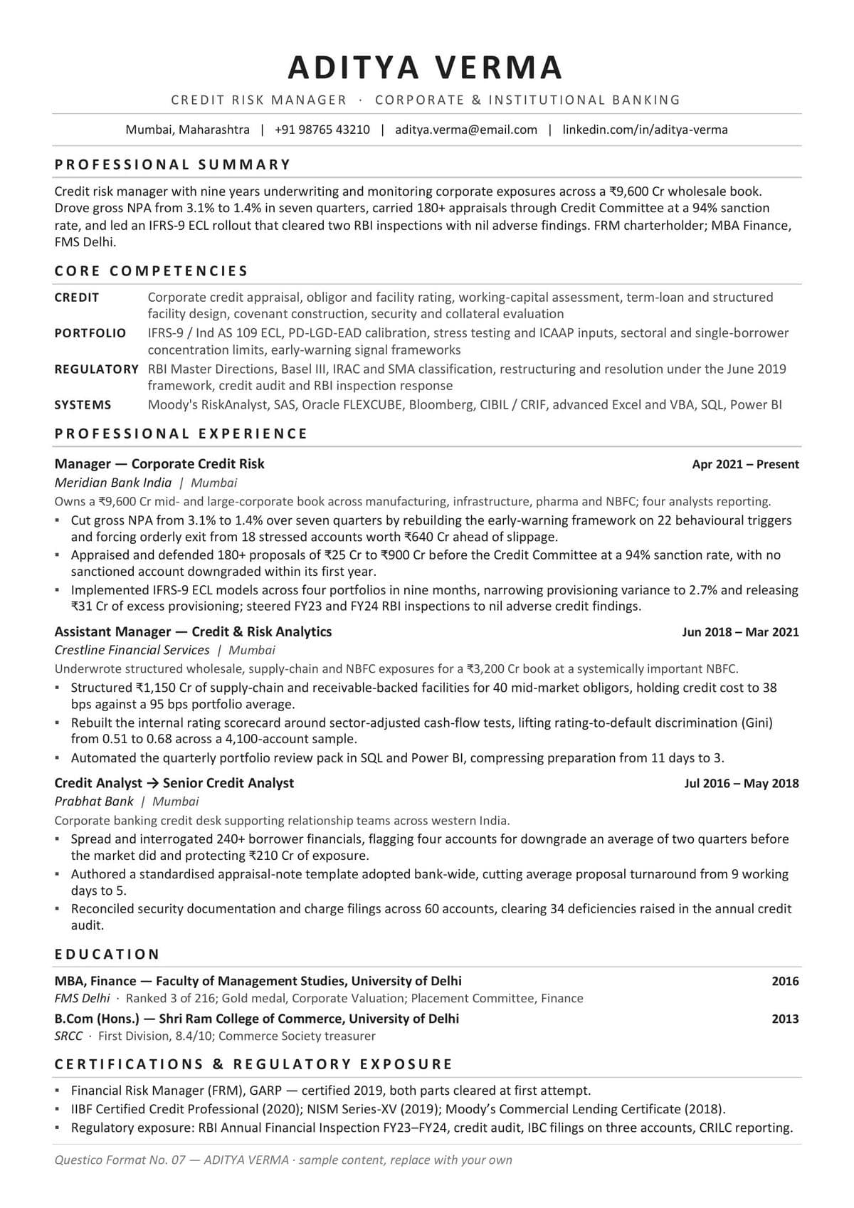 GRAPHITE resume format cover — illustrative sample