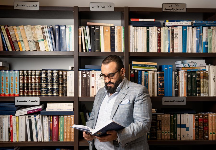 A counsel reading authorities in the library before a hearing