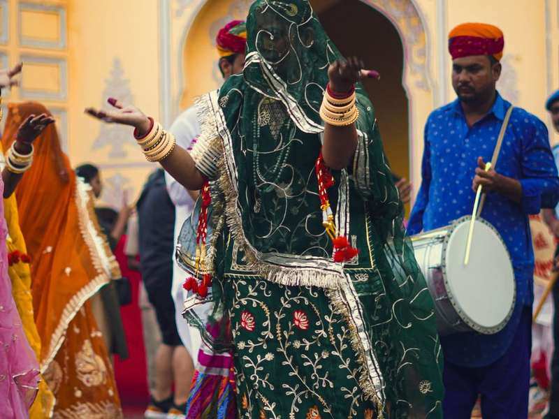 Rajasthani folk dancer performing in traditional dress
