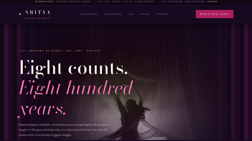 NRITYA Academy template preview