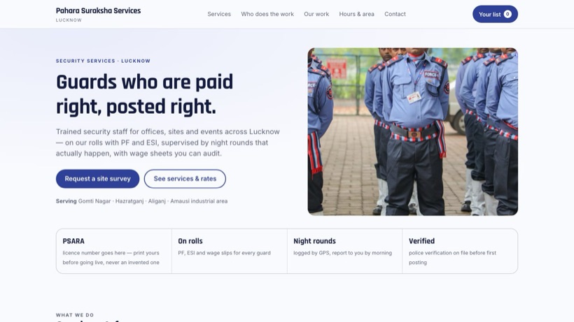 Pahara Suraksha Services template preview